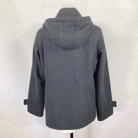 Calvin Klein Wool Blend Gray Double Breasted Peacoat Coat With Hood 8 - Picture 2 of 6
